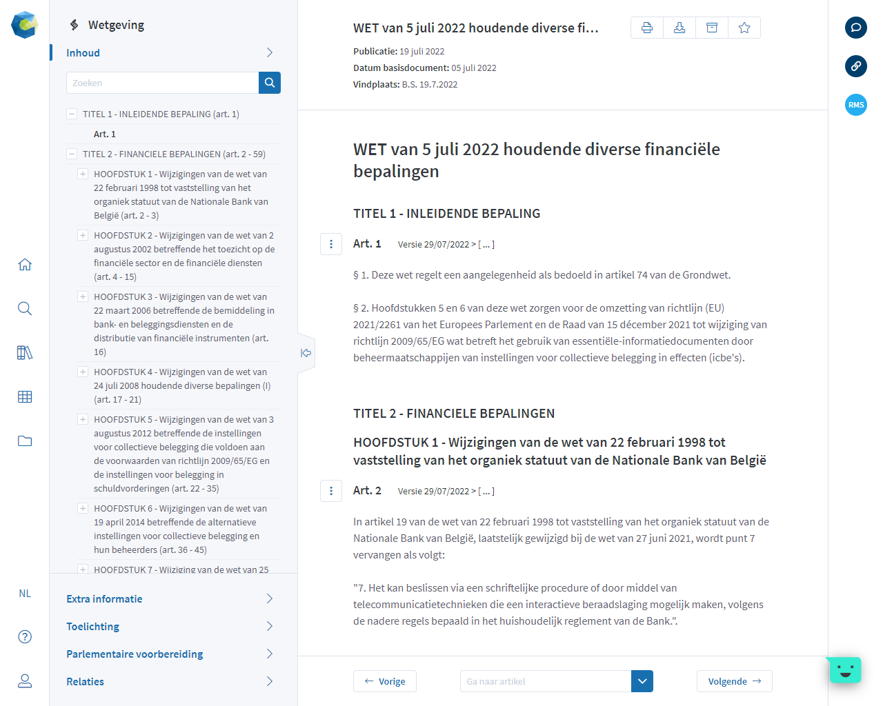 Finconnect Online Bibliotheek Feature Wetgeving